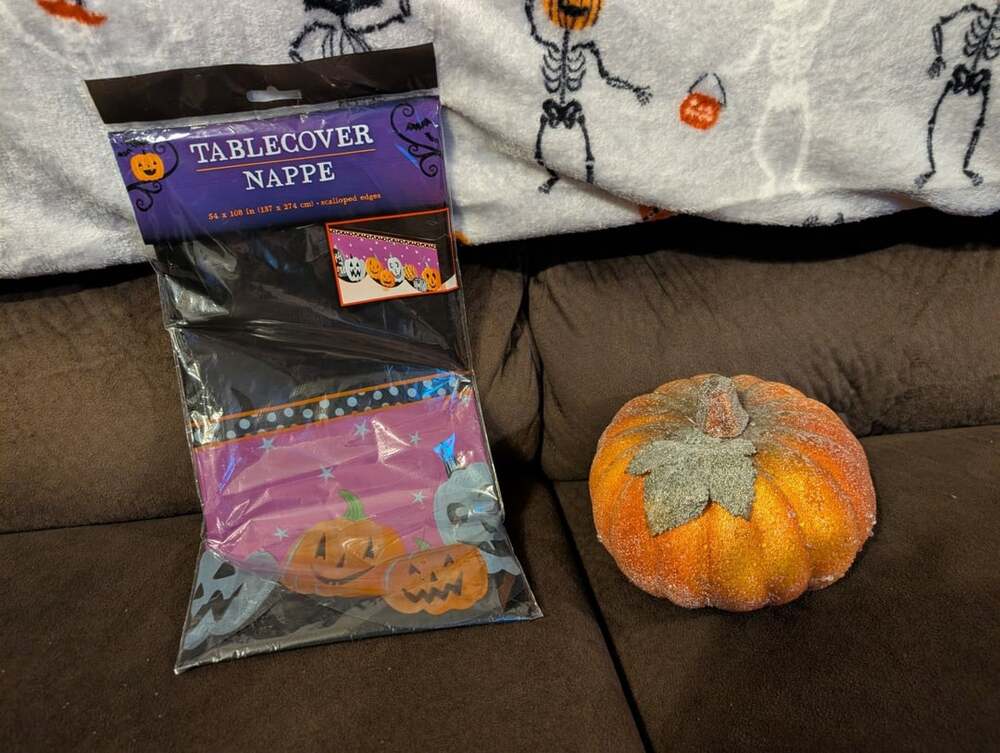 Halloween Decor Bundle Frosted Pumpkin Throw Blanket and Tablecover